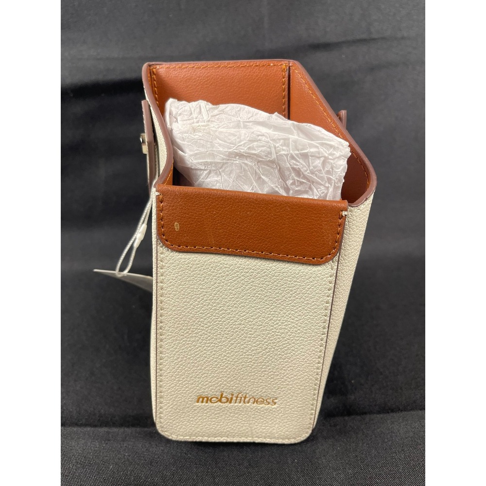 Mobifitness MMH0004 Cream and Brown Mini Bucket Bag Structured Faux‎ Leather NEW
